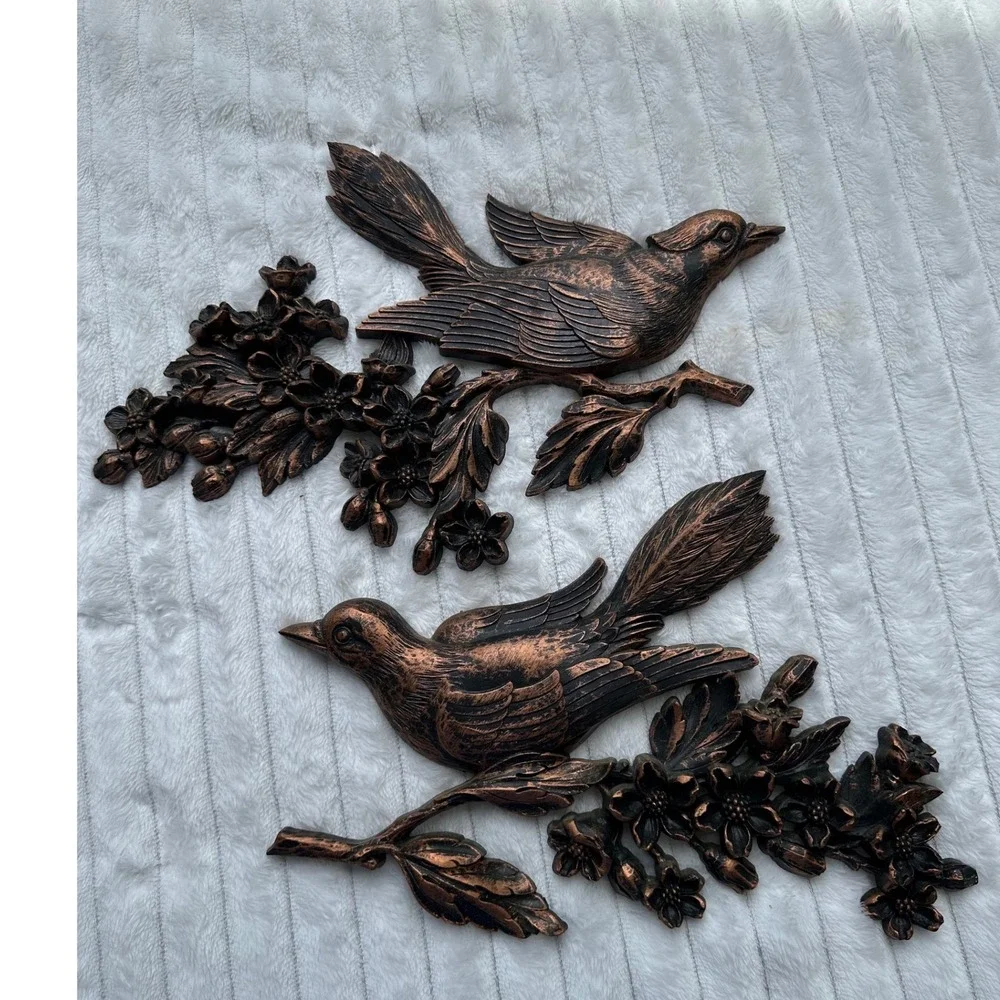 Vintage 1967 Dart Ind Copper Bird Wall Plaques Set of 2 MCM Floral Decor 7057